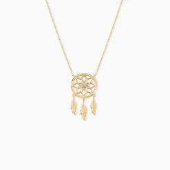 Collier Plaqué Or Jaune Attrape Rêves Turquoise