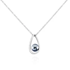 Collier Polynesie Argent Blanc Perle D'imitation Et Oxyde De Zirconium