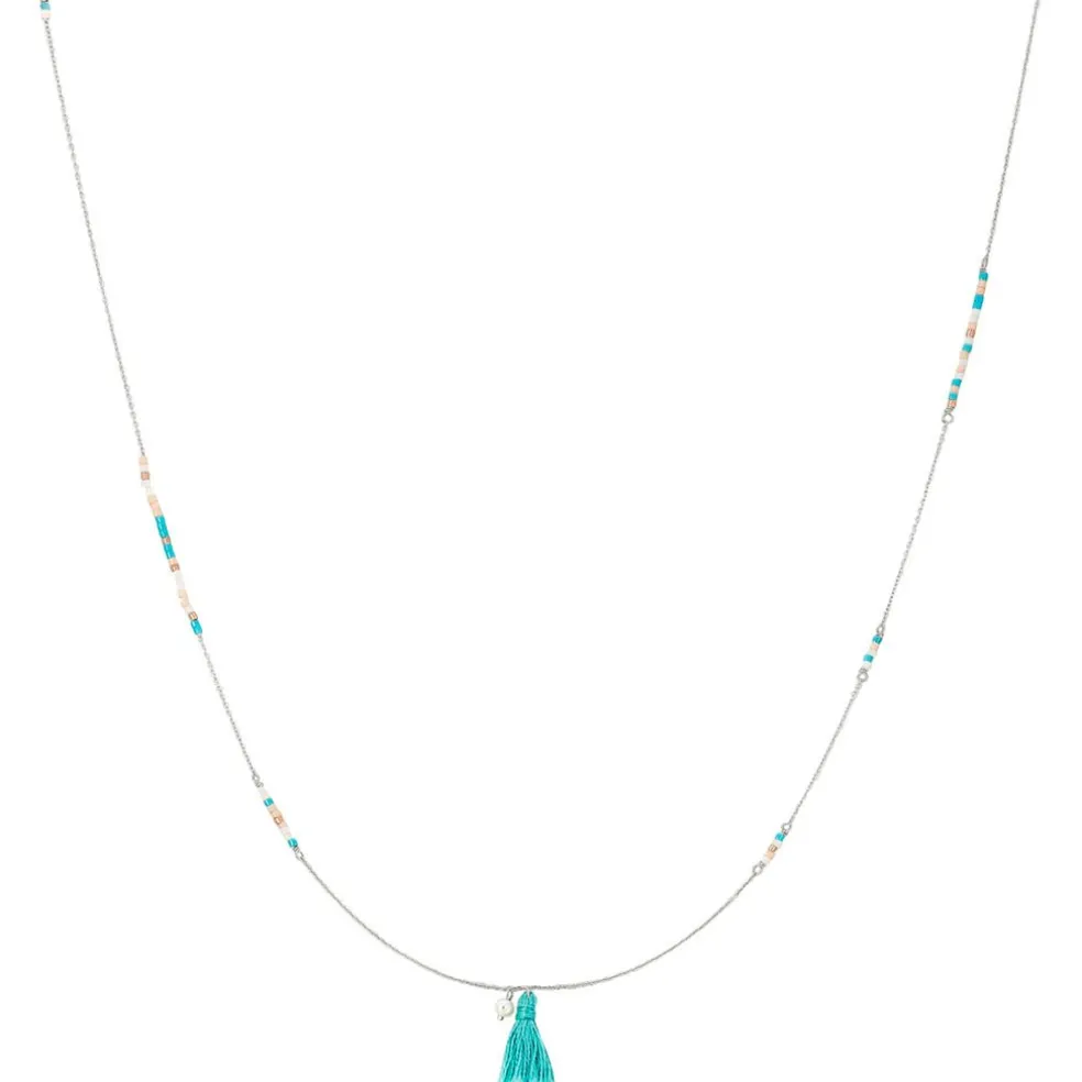 Collier Sautoir Ninon Argent Blanc Perle D'imitation Et Chrysoprase