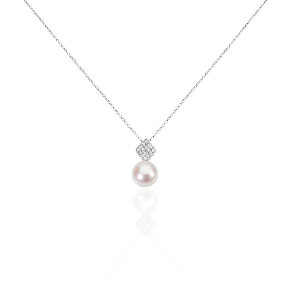 Collier Shirine Argent Blanc Perle De Culture Et Oxyde De Zirconium