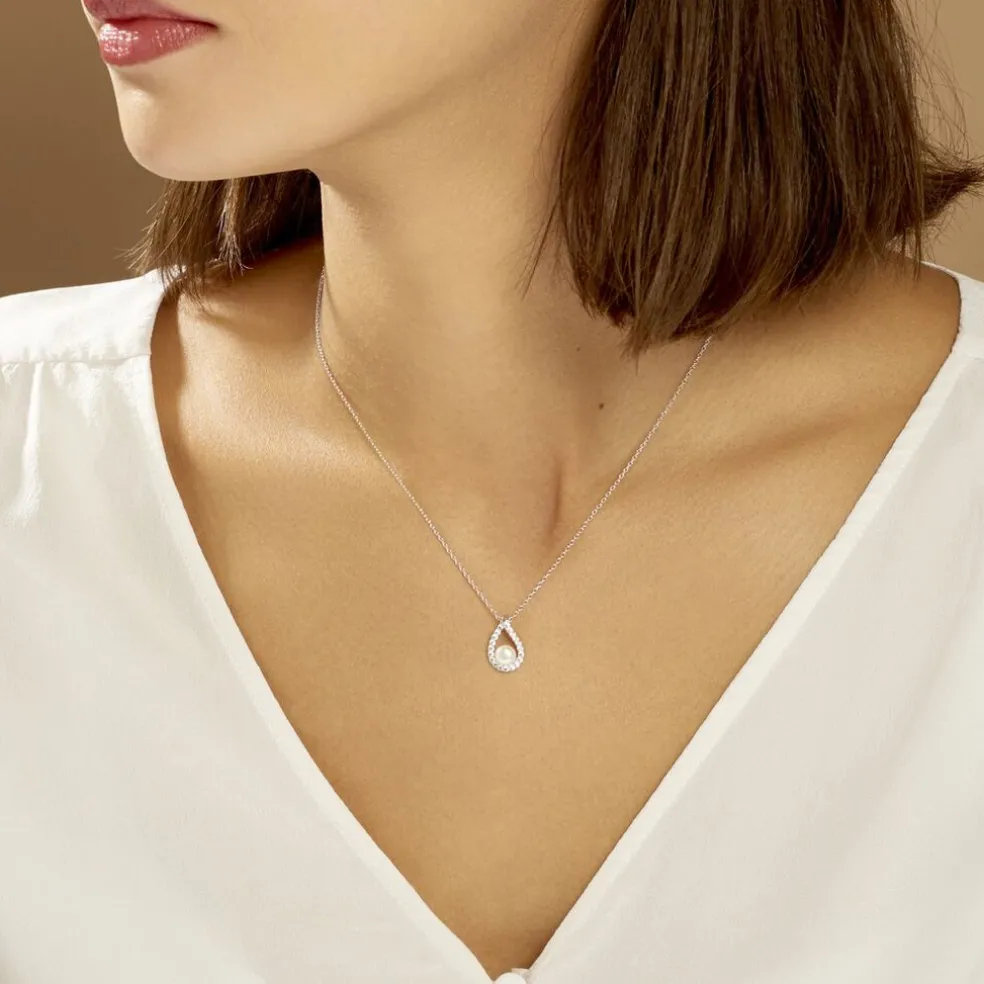 Collier Sohaliaae Argent Blanc Perle De Culture Et Oxyde De Zirconium