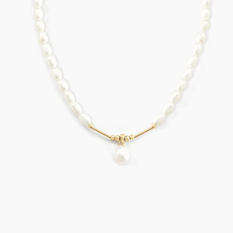 Collier Stella-rose Or Jaune Perle De Culture