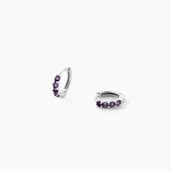 Créoles Leatrice Or Blanc Amethyste Violet
