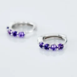 Créoles Leatrice Or Blanc Amethyste Violet
