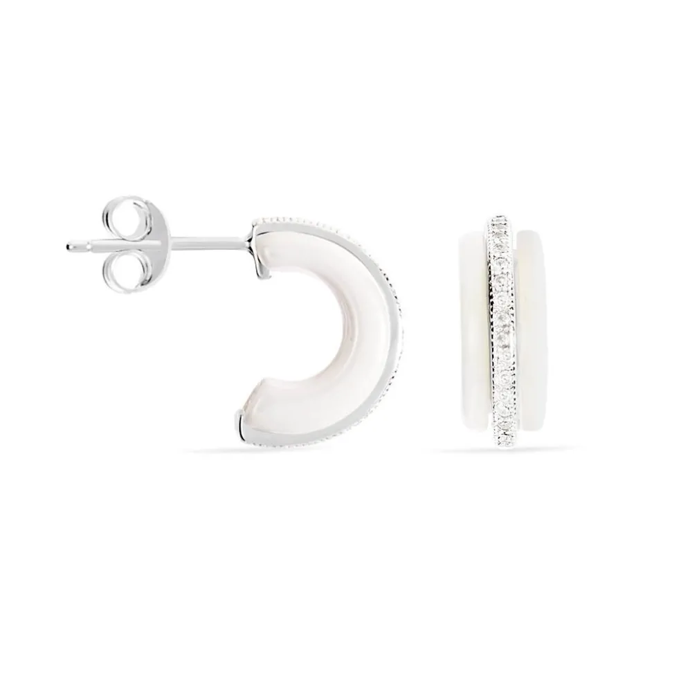 Créoles Noci Argent Blanc Céramique Et Oxyde De Zirconium