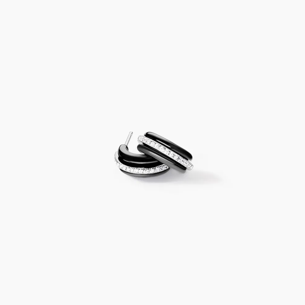 Créoles Noci Demi Cercle Argent Blanc Céramique Et Oxyde De Zirconium
