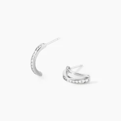 Créoles Otho Rondes Argent Blanc Oxyde De Zirconium