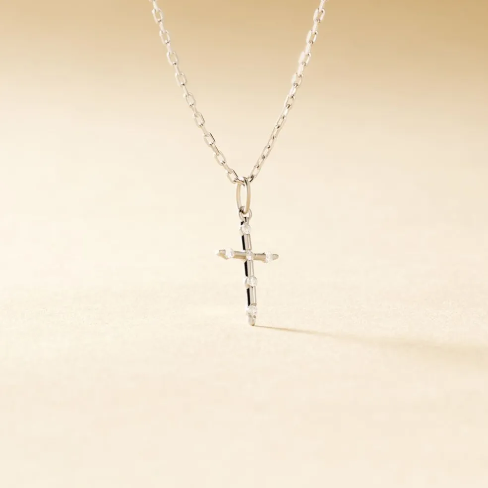 Pendentif Canice Croix Or Blanc Oxyde De Zirconium