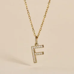 Pendentif Lettre F Or Jaune Oxyde