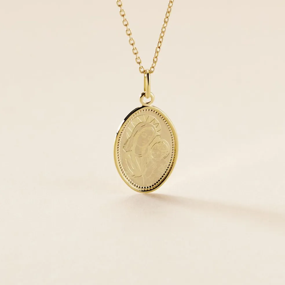 Pendentif Or Jaune Vierge A L'enfant