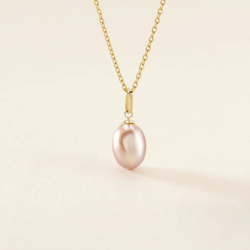 Pendentif Rose Or Jaune Perle De Culture