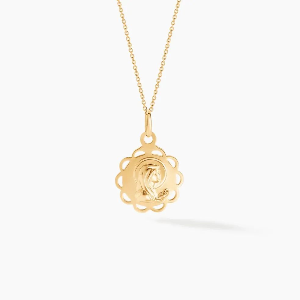 Pendentif Vierge Rond Dentelle Or Jaune