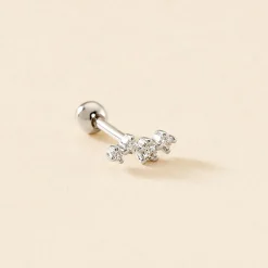 Piercing D'oreille Unitaire Roseau Argent Blanc Oxyde De Zirconium